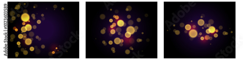 Bokeh effects set in yellow colors on the dark purple gradient background