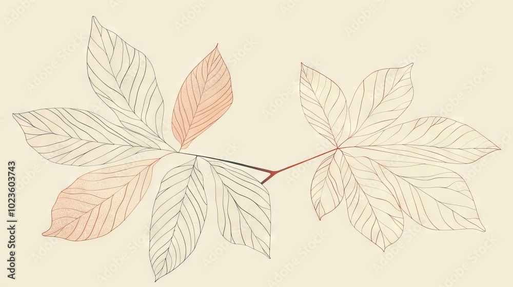 leaves on light backdrop. Abstract line drawing of plants in pastel colors, minimalist style. Wallpaper with leaves and flowers. Background with copy space. Floral Art for Contemporary Spaces leaves on light backdrop. Abstract line drawing of plants in pastel colors, minimalist style. Wallpaper with leaves and flowers. Background with copy space. Floral Art for Contemporary Spaces