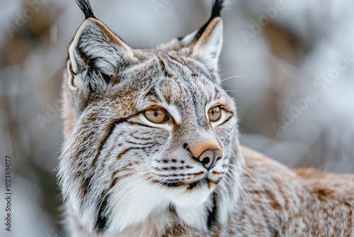 Close-up portrait of a lynx in winter.