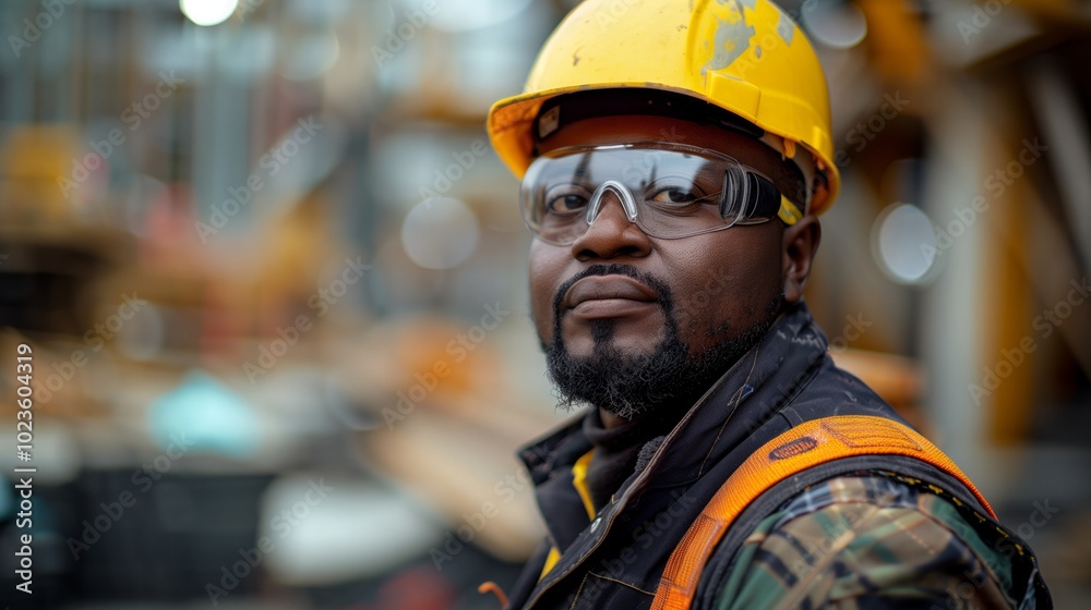 Worker in warehouse or a construction worker in orange safety vest and helmet standing on a construction site. Worker in warehouse or a construction worker in orange safety vest and helmet standing on a construction site.