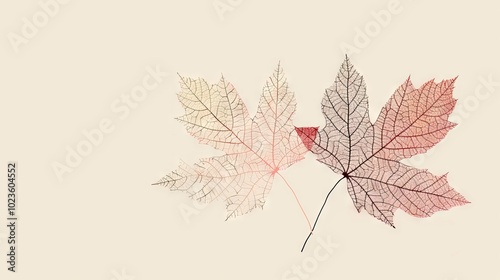 leaves on light backdrop. Abstract line drawing of plants in pastel colors, minimalist style. Wallpaper with leaves and flowers. Background with copy space. Floral Art for Contemporary Spaces