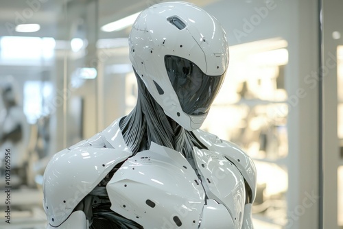 White humanoid robot with a futuristic helmet