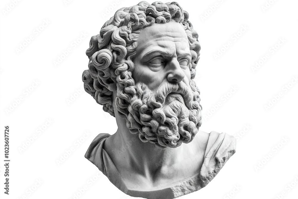 A grayscale sculpture of the head and shoulders of Socrates A grayscale sculpture of the head and shoulders of Socrates