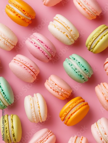 Wallpaper Mural Colorful assortment of macarons on a pink background, showcasing a delightful treat. Torontodigital.ca