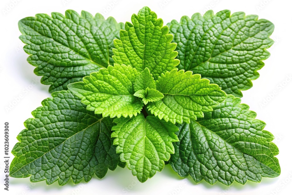 Green leaves of lemon balm Melissa officinalis isolated on white background Green leaves of lemon balm Melissa officinalis isolated on white background