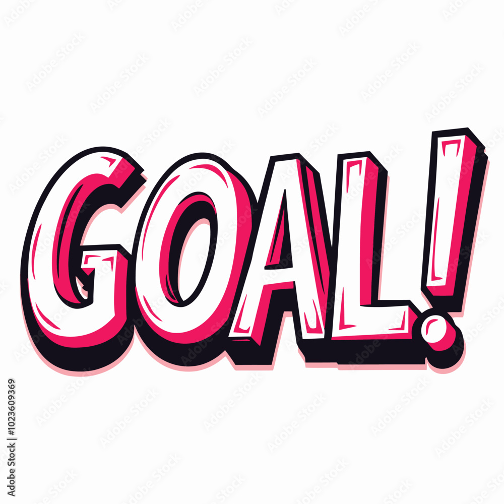 Stylized hand lettered word GOAL bold white letters with a solid pink color outline on white background Stylized hand lettered word GOAL bold white letters with a solid pink color outline on white background