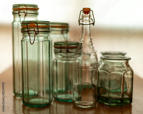 Backlit Green Glass Jars Bottles