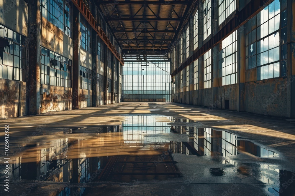 Empty scene of factory architecture building reflection. Empty scene of factory architecture building reflection.