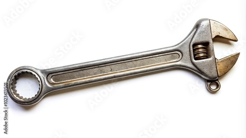 Large reflective wrench isolated on white background