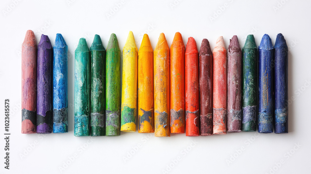 A beautifully arranged collection of oil pastel crayons in a rainbow order, set against a white canvas, symbolizing the beginning of a creative journey. A beautifully arranged collection of oil pastel crayons in a rainbow order, set against a white canvas, symbolizing the beginning of a creative journey.