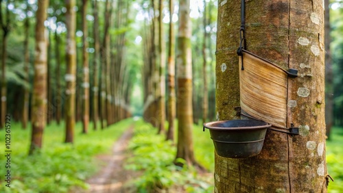 Latex incision marks on rubber tree hevea brasiliensis photo