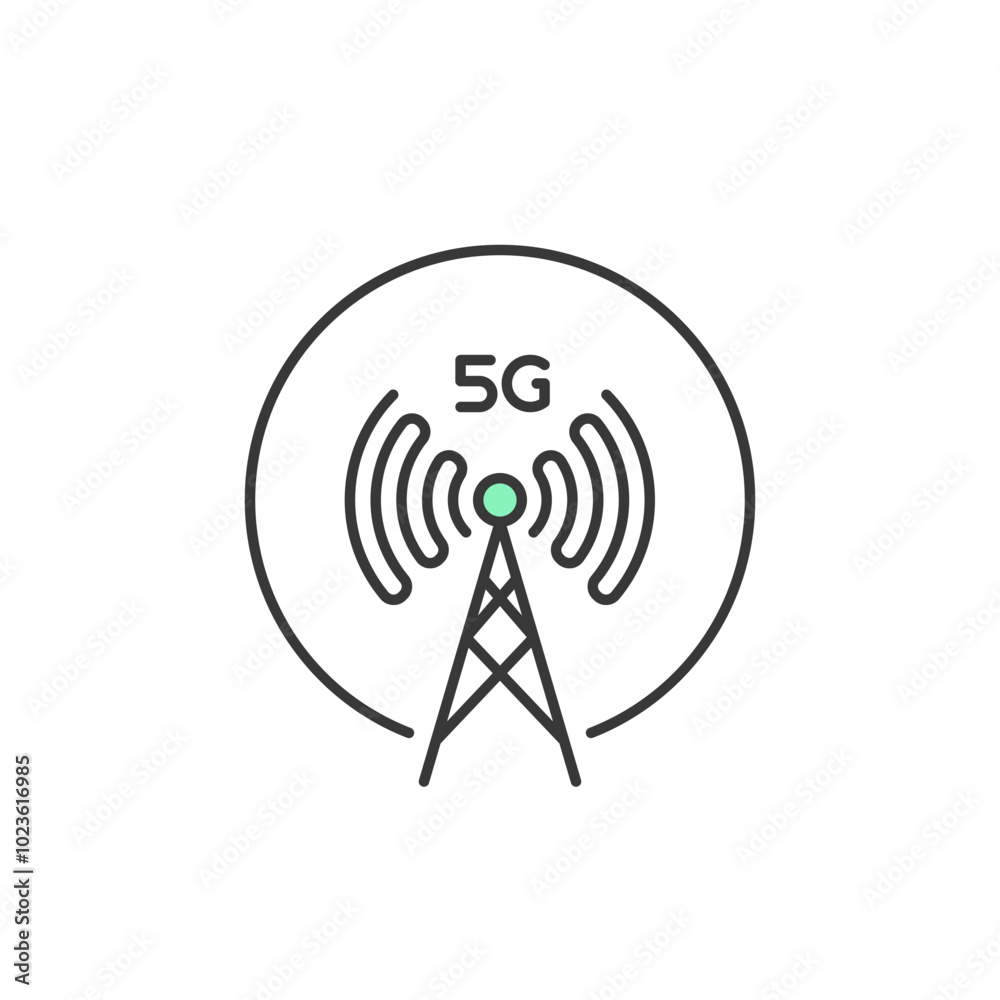 This communication tower icon emits signals, symbolizing the advanced 5G network technology. It highlights the innovation and speed of modern wireless communication. This communication tower icon emits signals, symbolizing the advanced 5G network technology. It highlights the innovation and speed of modern wireless communication.