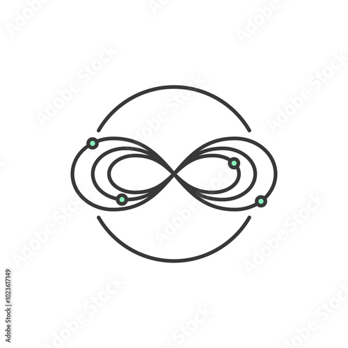 This icon features an infinity symbol intertwined with orbit-like lines and dots, representing continuous innovation and sustainable technology