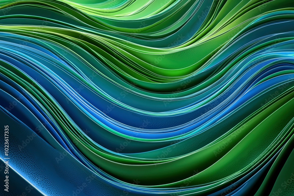Abstract Wavy Pattern of Intertwining Blue and Green Stripes