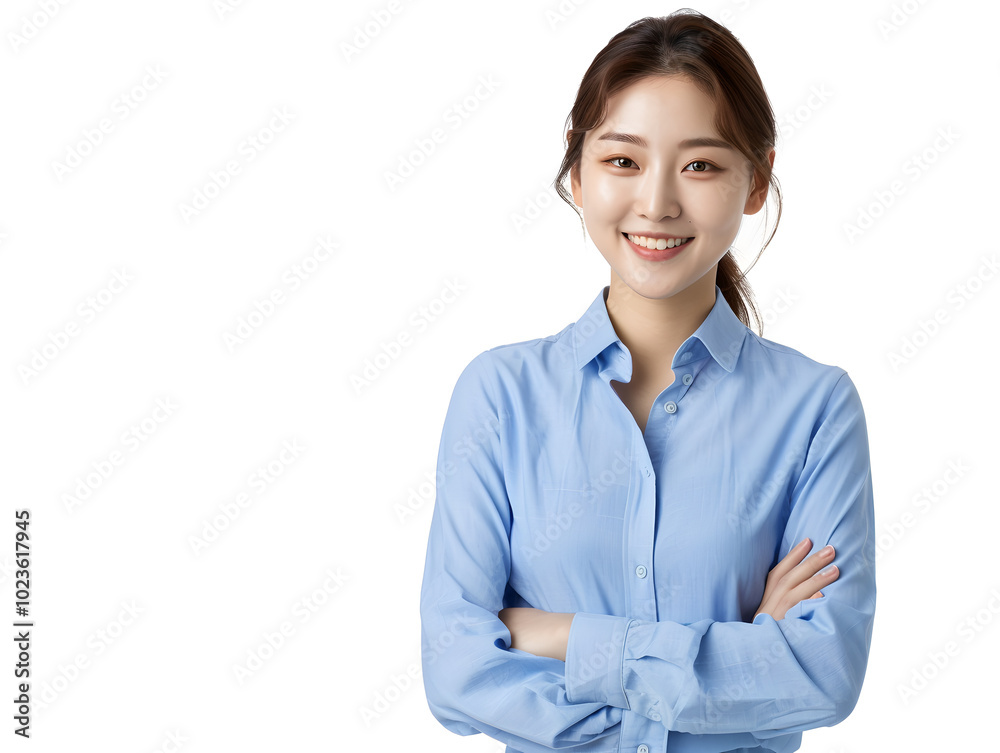 Oriental business woman smiling on white background Oriental business woman smiling on white background