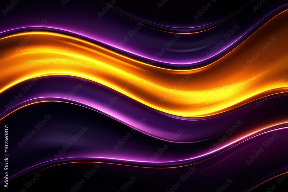 Abstract Glowing Waves in Purple and Gold Hues