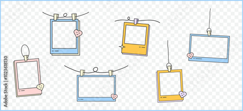 Retro cute polaroid photo frames background vector set collection. Doodle frame polaroid border element vector illustration