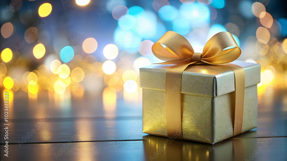 Glossy Gift Box with Glowing Ribbon on Clean Background - Ideal for Family Surprises and Special Occasion Banners