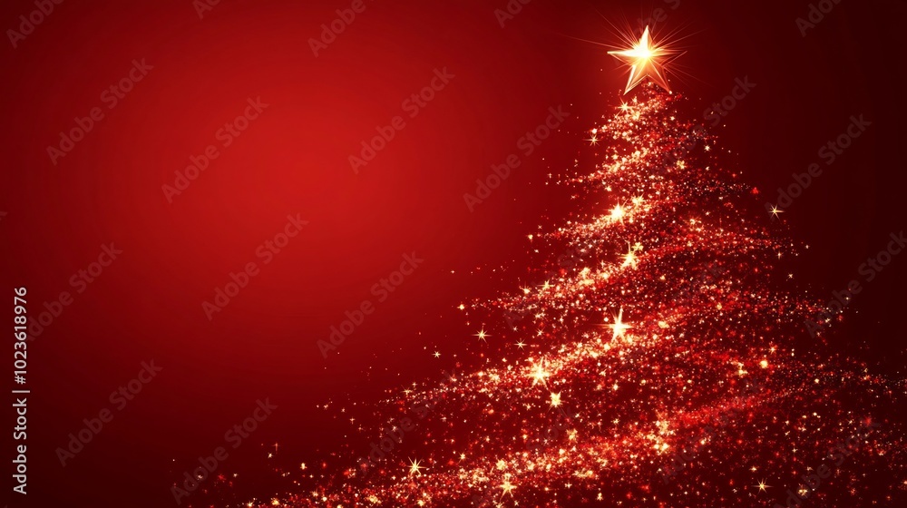 Sparkling Red Christmas Tree with Golden Star Sparkling Red Christmas Tree with Golden Star