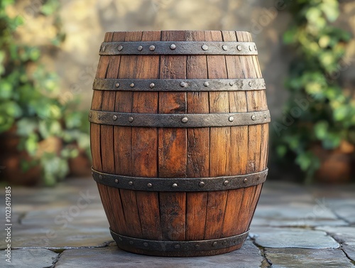 wooden barrel stands alone against a pristine background, its rustic charm and craftsmanship highlighted by soft lighting, showcasing the beauty of natural materials in a simplistic yet elegant manner