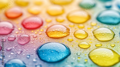 Abstract texture with iridescent water drops on the surface.