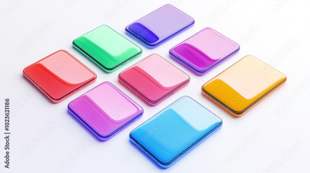 Colorful Smartphones Arranged in a Diamond Pattern Colorful Smartphones Arranged in a Diamond Pattern