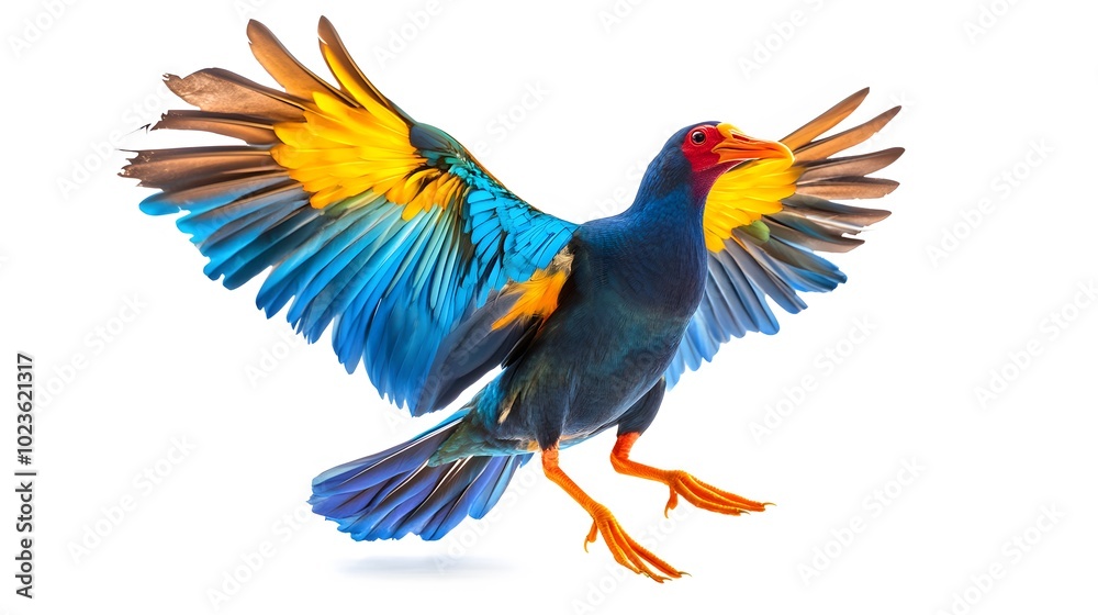 Fototapeta premium Purple Gallinule Bird on White Background, Photo Realistic, Pattern Background, Wallpaper, Cover and Screen for Smartphone, PC, Laptop, 9:16 and 16:9 Format