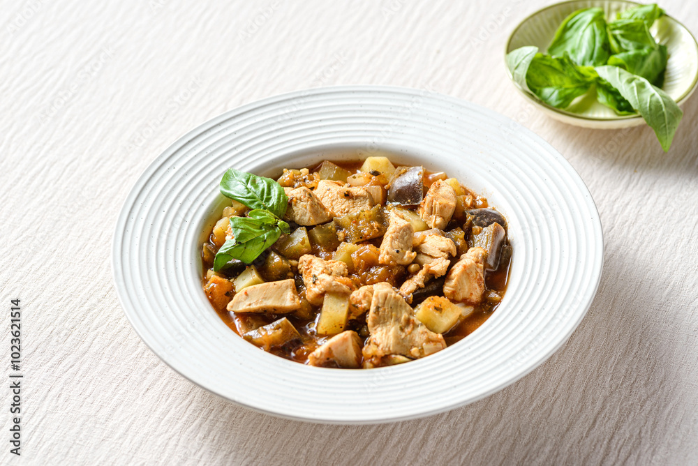 vegetable stew with chicken, sweet potato, eggplant and zucchini vegetable stew with chicken, sweet potato, eggplant and zucchini