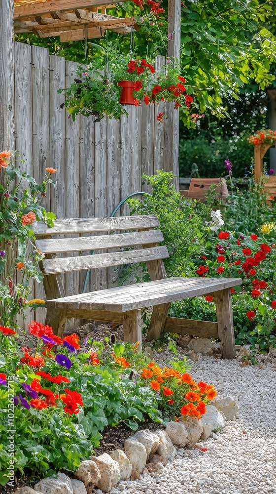 Naklejka premium Charming Modern Garden with Cozy Seating Area