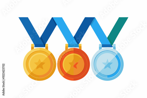 Set vector flat icons gold silver and bronze medal