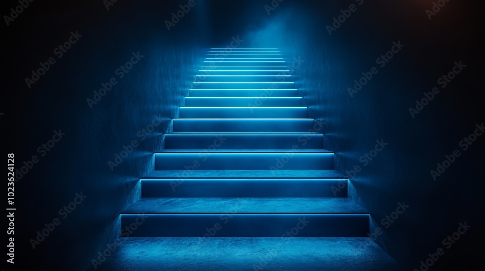 Staircase in the dark with subdued lighting fills the space with mystery and architectural harmony. Staircase in the dark with subdued lighting fills the space with mystery and architectural harmony.