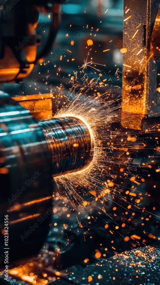 Sparks Flying from Processed Steel Coil Sparks Flying from Processed Steel Coil