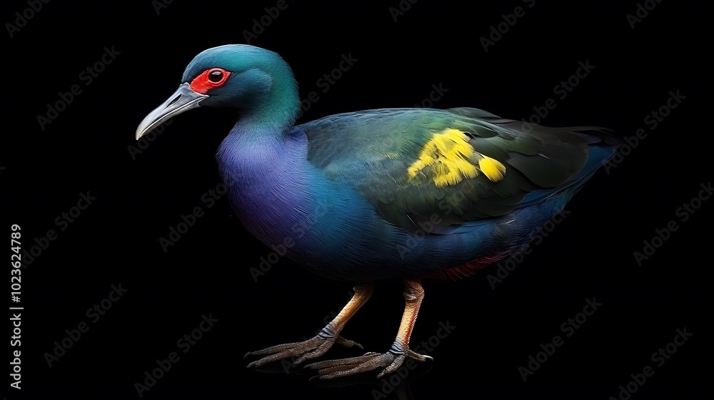 Fototapeta premium Purple Gallinule Bird on Black Background, Photo Realistic, Pattern Background, Wallpaper, Cover and Screen for Smartphone, PC, Laptop, 9:16 and 16:9 Format