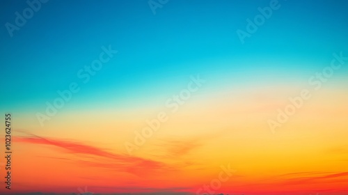 Orange-blue sky at sunset, like a copy of a cosmic background; red evening sky without a single cloud.