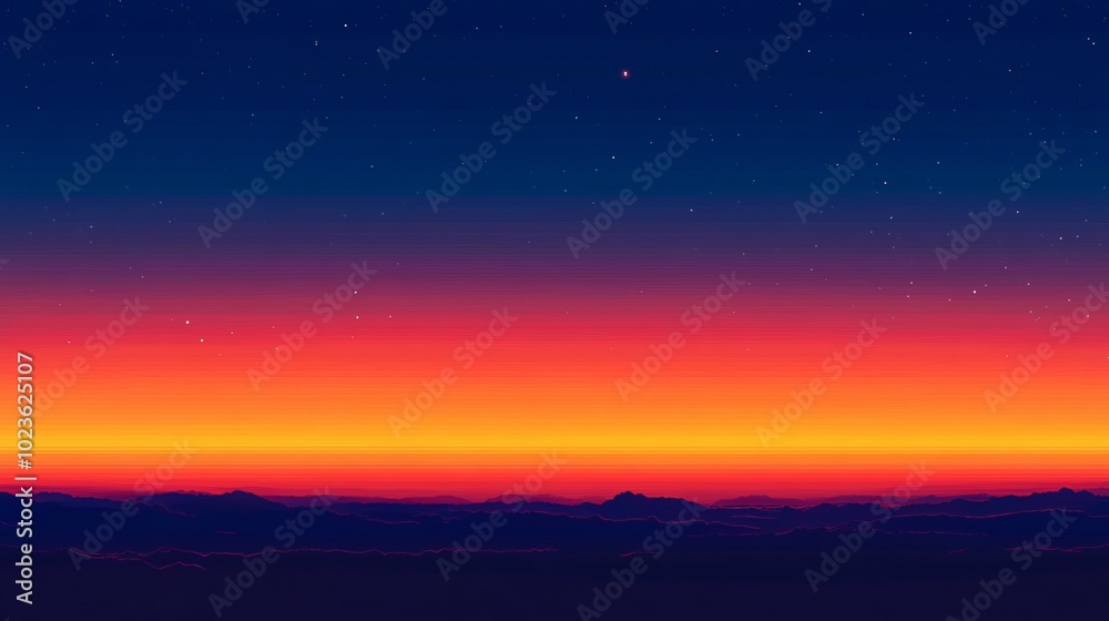 Fototapeta premium Sunset sky, shimmering orange and blue, like a cosmic background; cloudless evening sky in red shades.