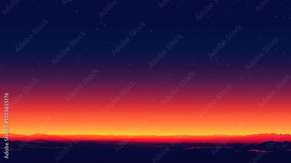 Fototapeta premium Orange and blue gradient sky at sunset like space background; Bright red evening sky without a single cloud.