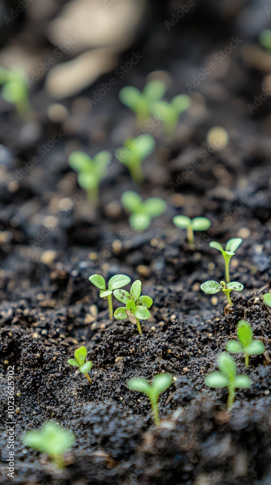 Tiny Seedlings Breaking Through Soil Surface Tiny Seedlings Breaking Through Soil Surface