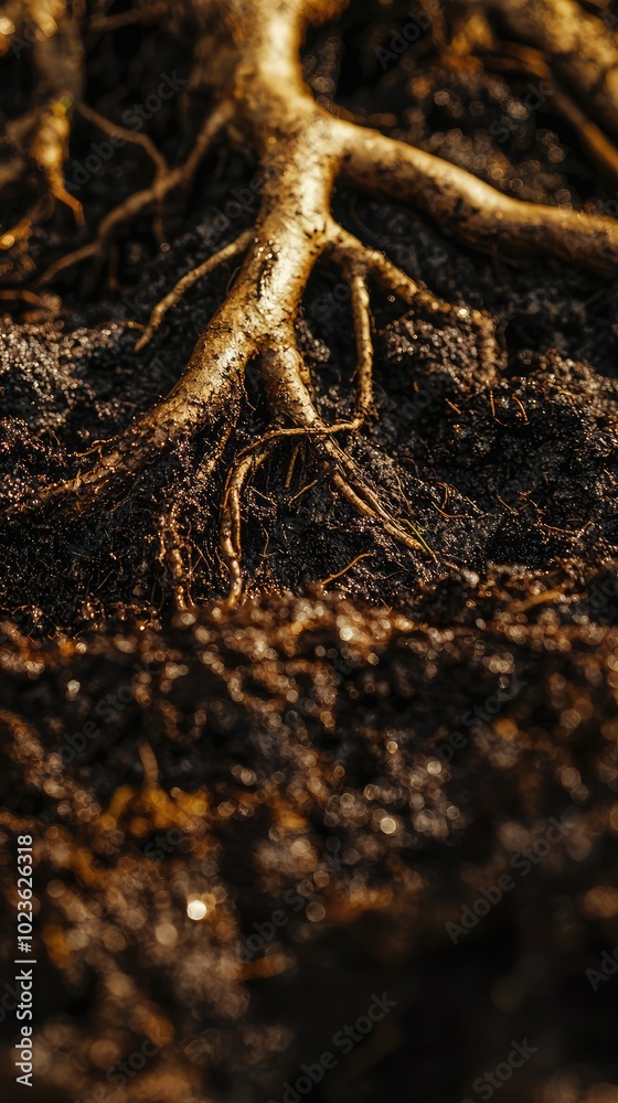 Detailed Close-Up of Muddy Plant Root System Detailed Close-Up of Muddy Plant Root System