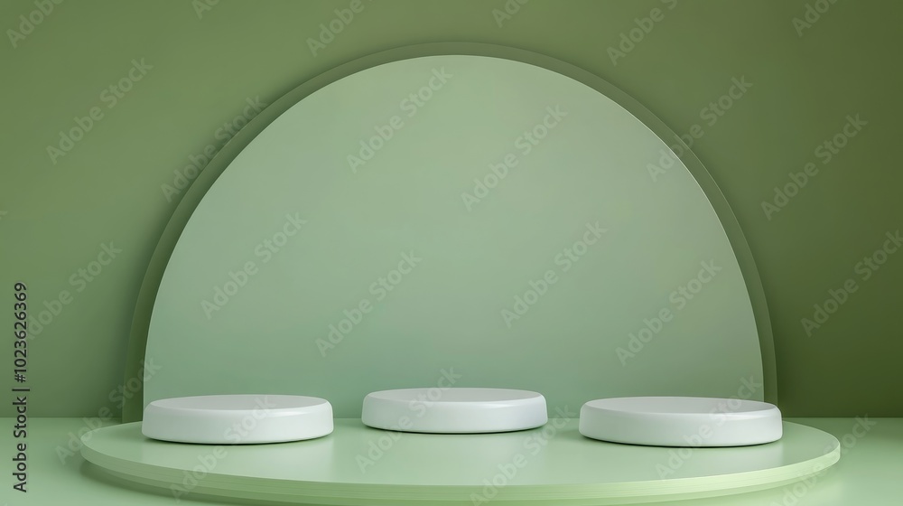 Abstract display podium for products on a green background 3D rendering Abstract display podium for products on a green background 3D rendering