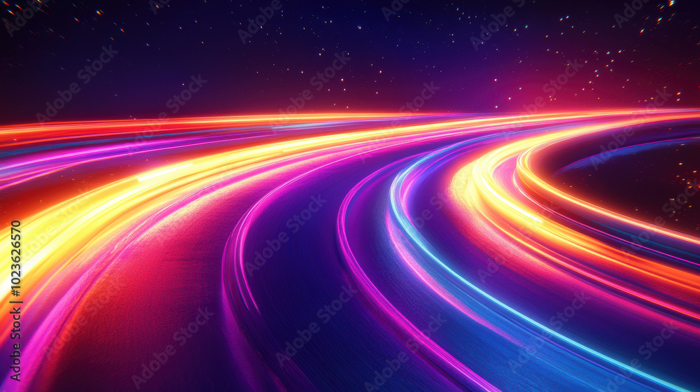 Futuristic neon light trails zigzagging and swirling through cosmic background create vibrant and dynamic visual experience. colorful lights evoke sense of motion and energy Futuristic neon light trails zigzagging and swirling through cosmic background create vibrant and dynamic visual experience. colorful lights evoke sense of motion and energy