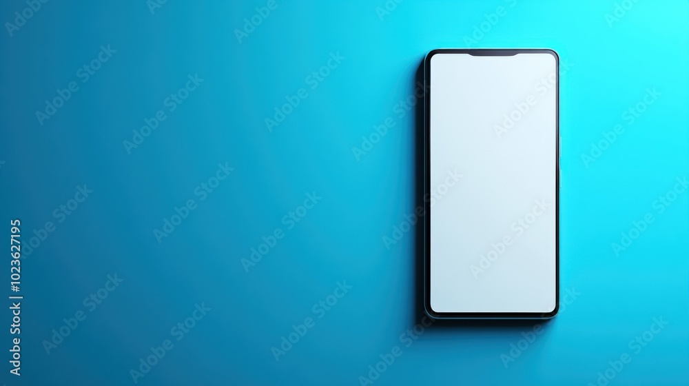 Smartphone with Blank White Screen on a Blue Background Smartphone with Blank White Screen on a Blue Background