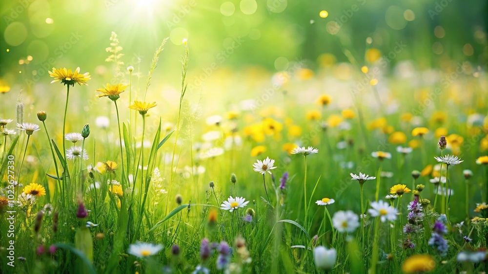 Green summer meadow abstract texture with flowers Green summer meadow abstract texture with flowers