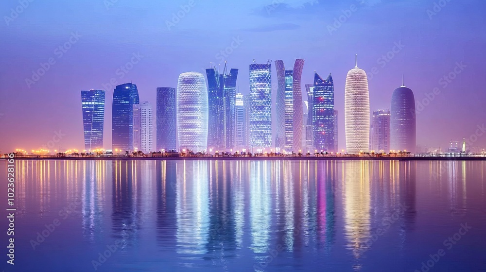 Fototapeta premium High-rise buildings skyline reflected in the water