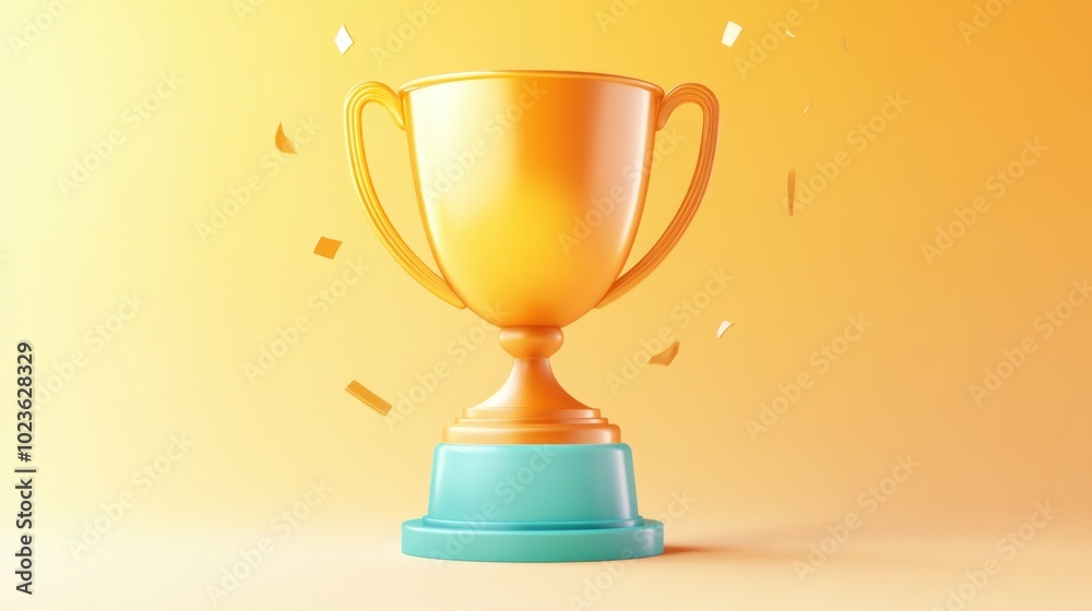 Golden Trophy with Turquoise Base on Yellow Background Golden Trophy with Turquoise Base on Yellow Background