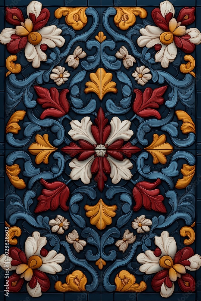 Intricate Floral Symmetry Elegant Moorish Pattern on Dark Blue - Luxurious Decorative Artwork and Craft Inspiration Intricate Floral Symmetry Elegant Moorish Pattern on Dark Blue - Luxurious Decorative Artwork and Craft Inspiration