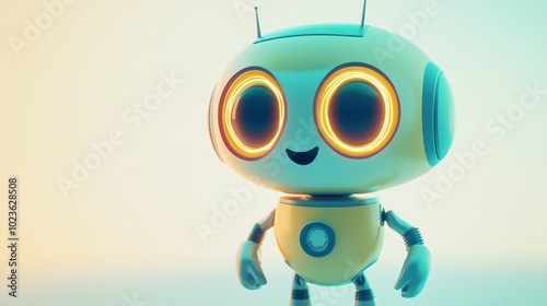 A Smiling Yellow Robot with Glowing Eyes