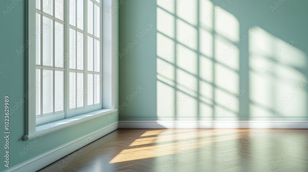 8K Ultra HD Visual of an Unoccupied Interior Corner Featuring Light Green Walls a White Window Glossy Parquet Flooring and a White Baseboard Perspective Illustration in 3D 8K Ultra HD Visual of an Unoccupied Interior Corner Featuring Light Green Walls a White Window Glossy Parquet Flooring and a White Baseboard Perspective Illustration in 3D