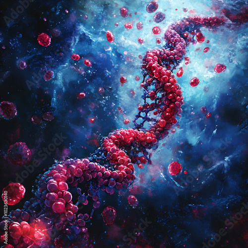 a dna model with a background of blue.