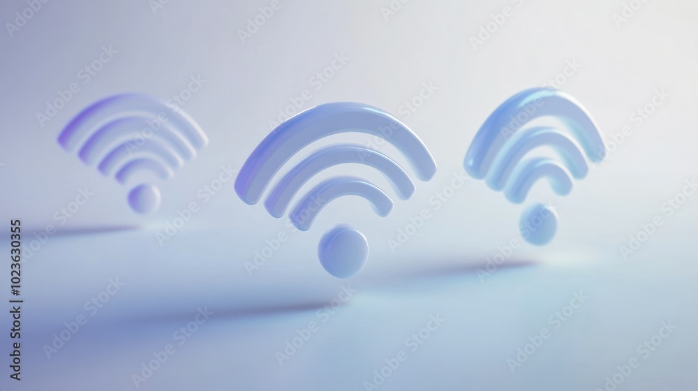 Three 3D Rendered White Wifi Symbols on a Blue Gradient Background Three 3D Rendered White Wifi Symbols on a Blue Gradient Background