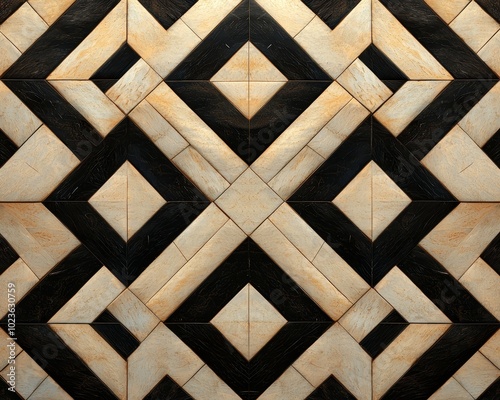 Symmetrical Geometric Wood Panel Pattern with Contrasting Textures and Warm Tones for Modern Interiors - Abstract Elegance and Precision Design Element